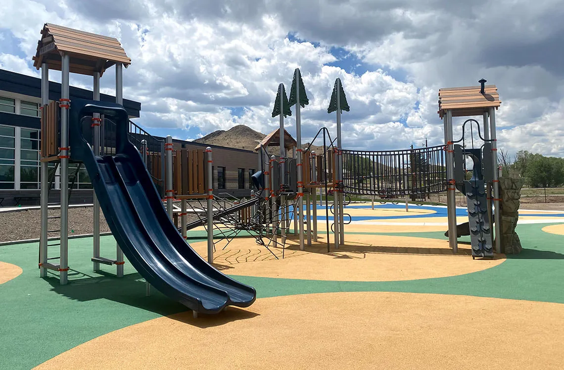 Double slide playground at Del Norte Elementary School in Del Norte, CO